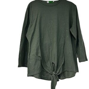Ivee Essentials XXL Woman's Sparkle Ribbed long sleeve tie knot casual top fun